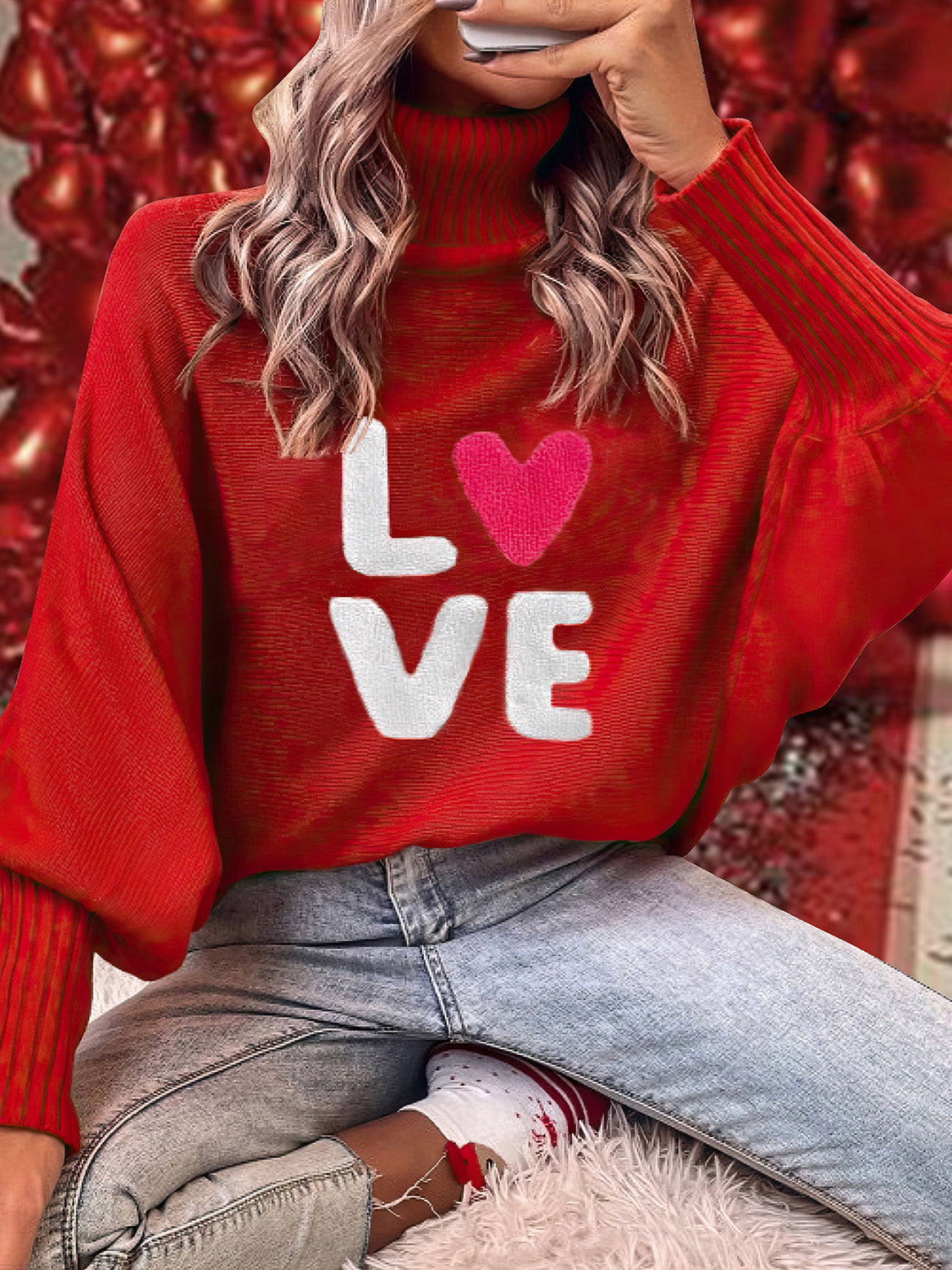 LOVE Turtleneck Batwing Sleeve Sweater
