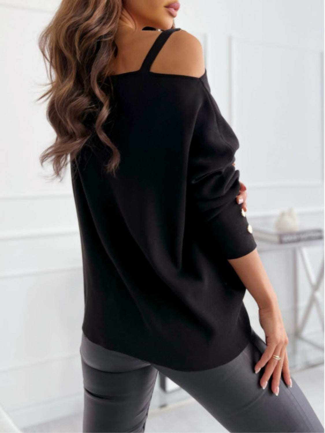 Asymmetrical Neck Buttoned Sleeve Top